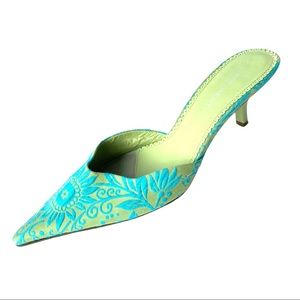 Nine West Lime/ Turquoise Kitten Heel Mules 8.5M